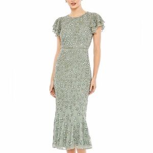 Mac Duggal Green Embellished  Dress